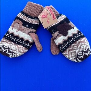 True Religion Brown and Cream Knit Mittens